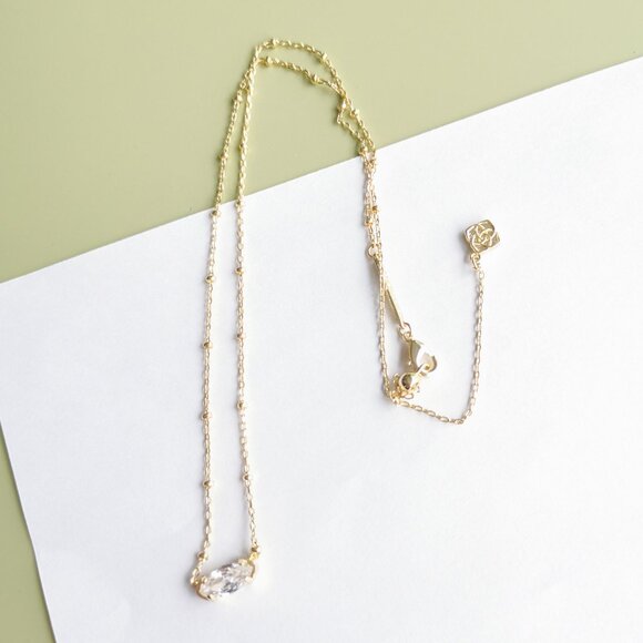 Kendra Scott White Crystal Short Pendant Necklace in Gold - Picture 3 of 4